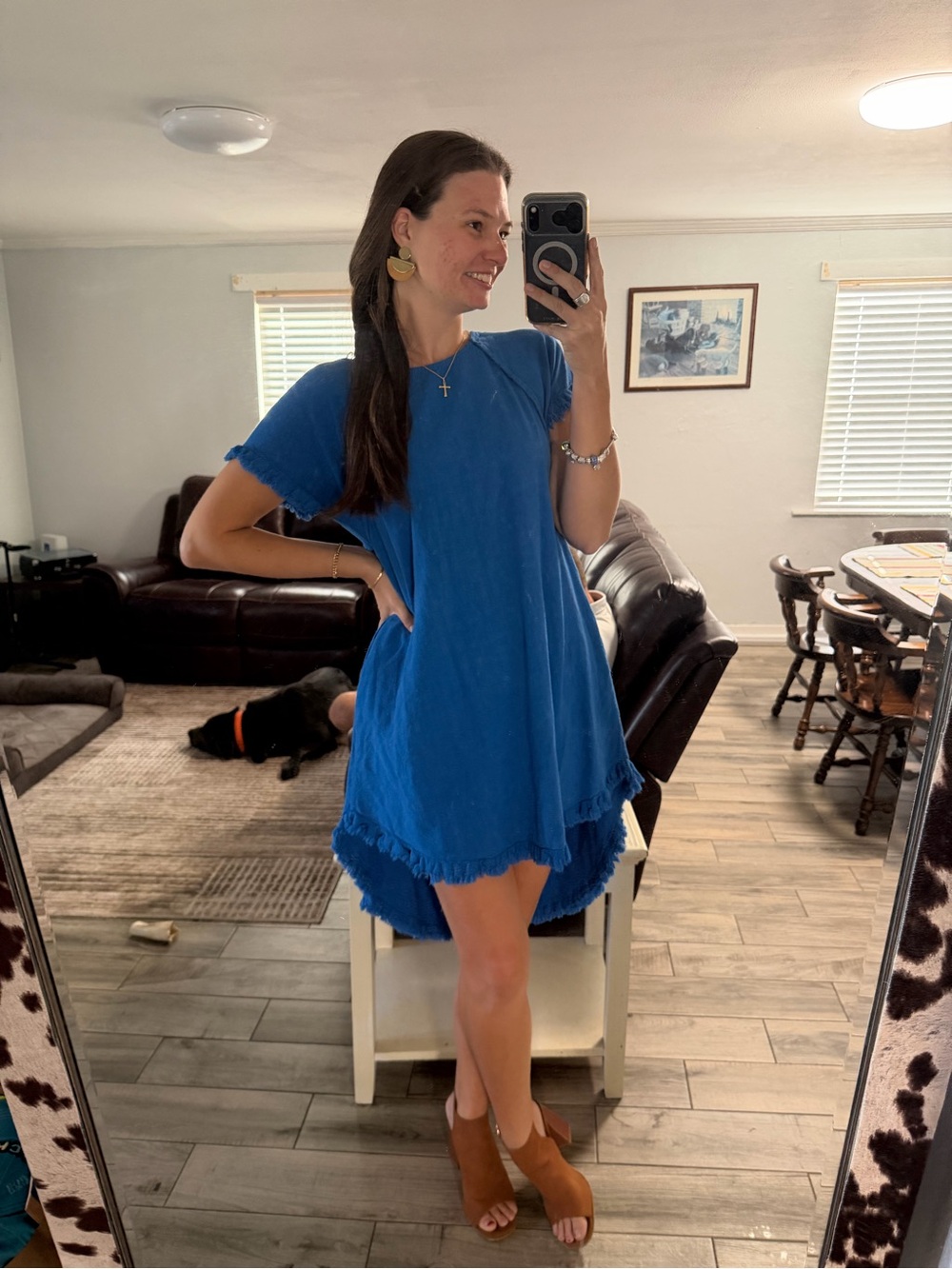 Umgee Royal Blue Short-Sleeve Fringe-Hem Dress